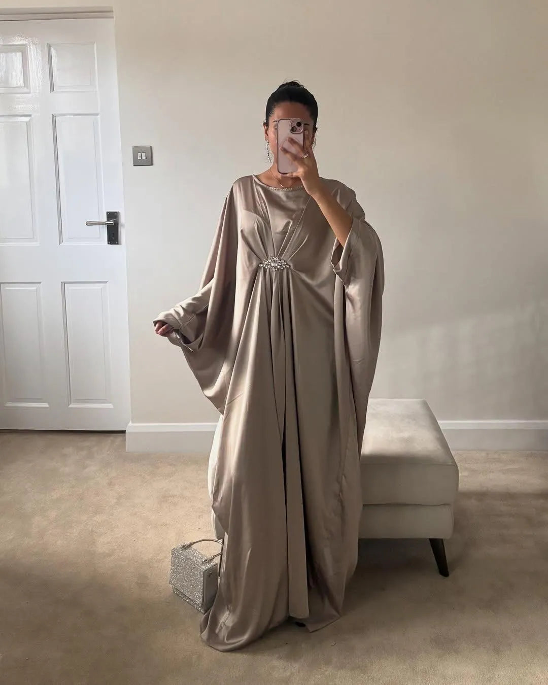 *Product Name*: Golden Silk Kaftan Women Eid Party Wear