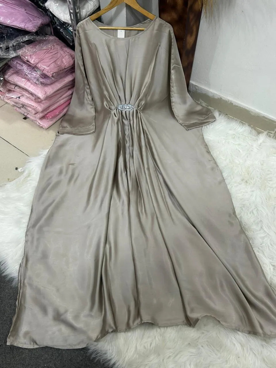 *Product Name*: Golden Silk Kaftan Women Eid Party Wear