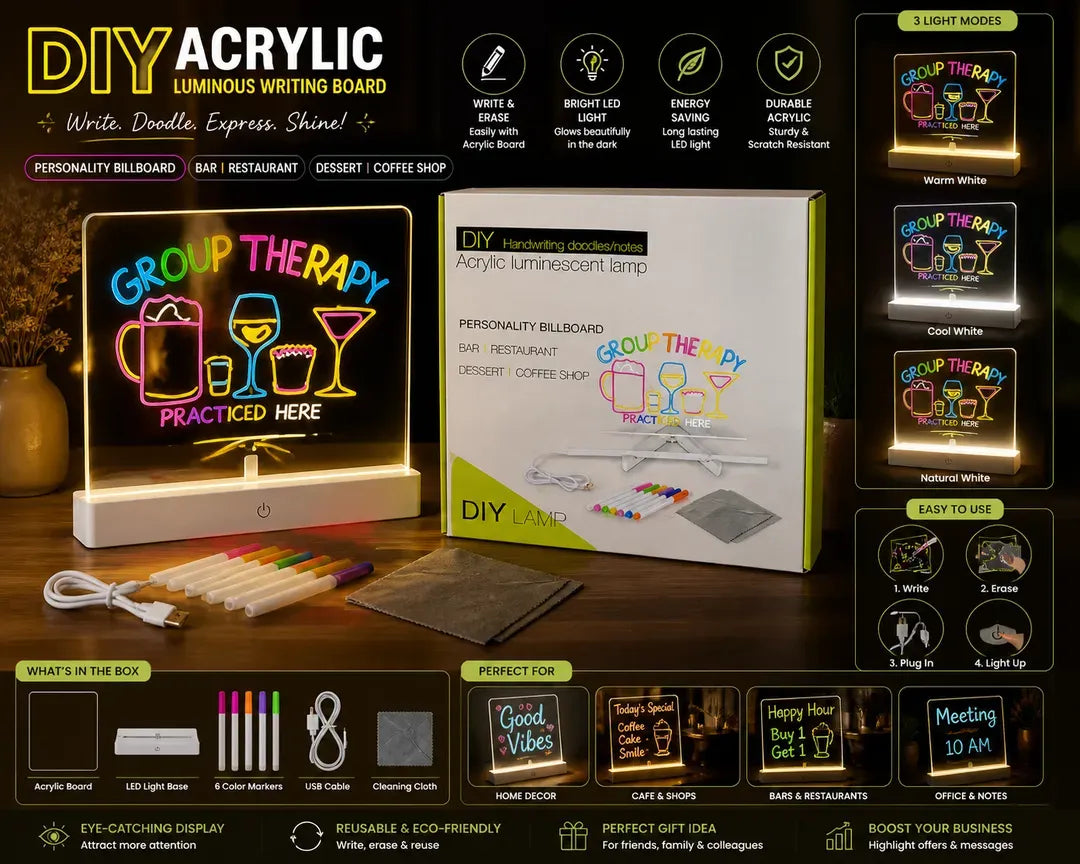 *Product Name*: DIY Acrylic LED Writing Board with Glow & Neon Effects