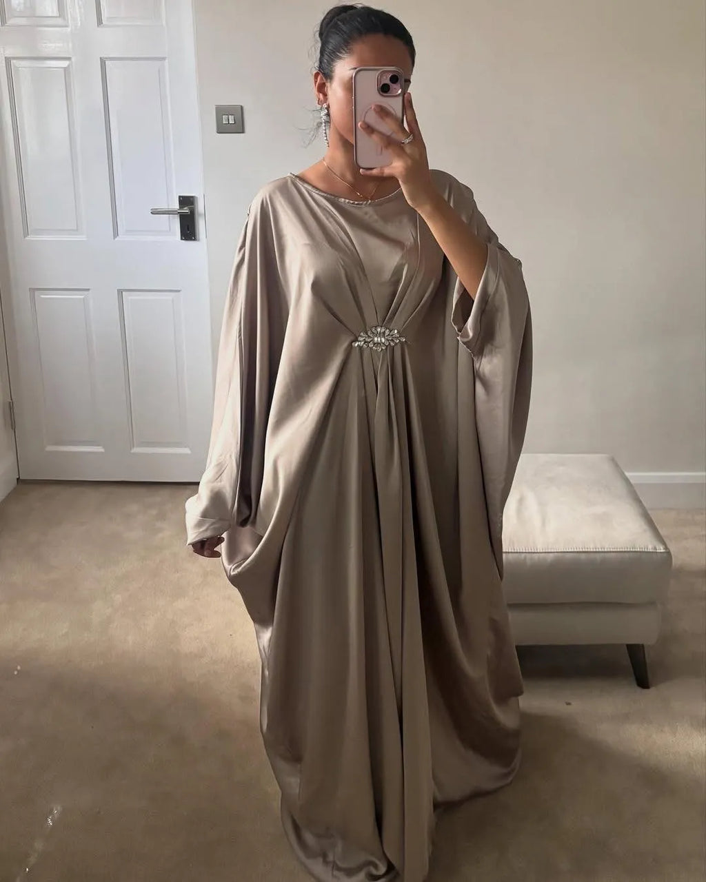 *Product Name*: Golden Silk Kaftan Women Eid Party Wear