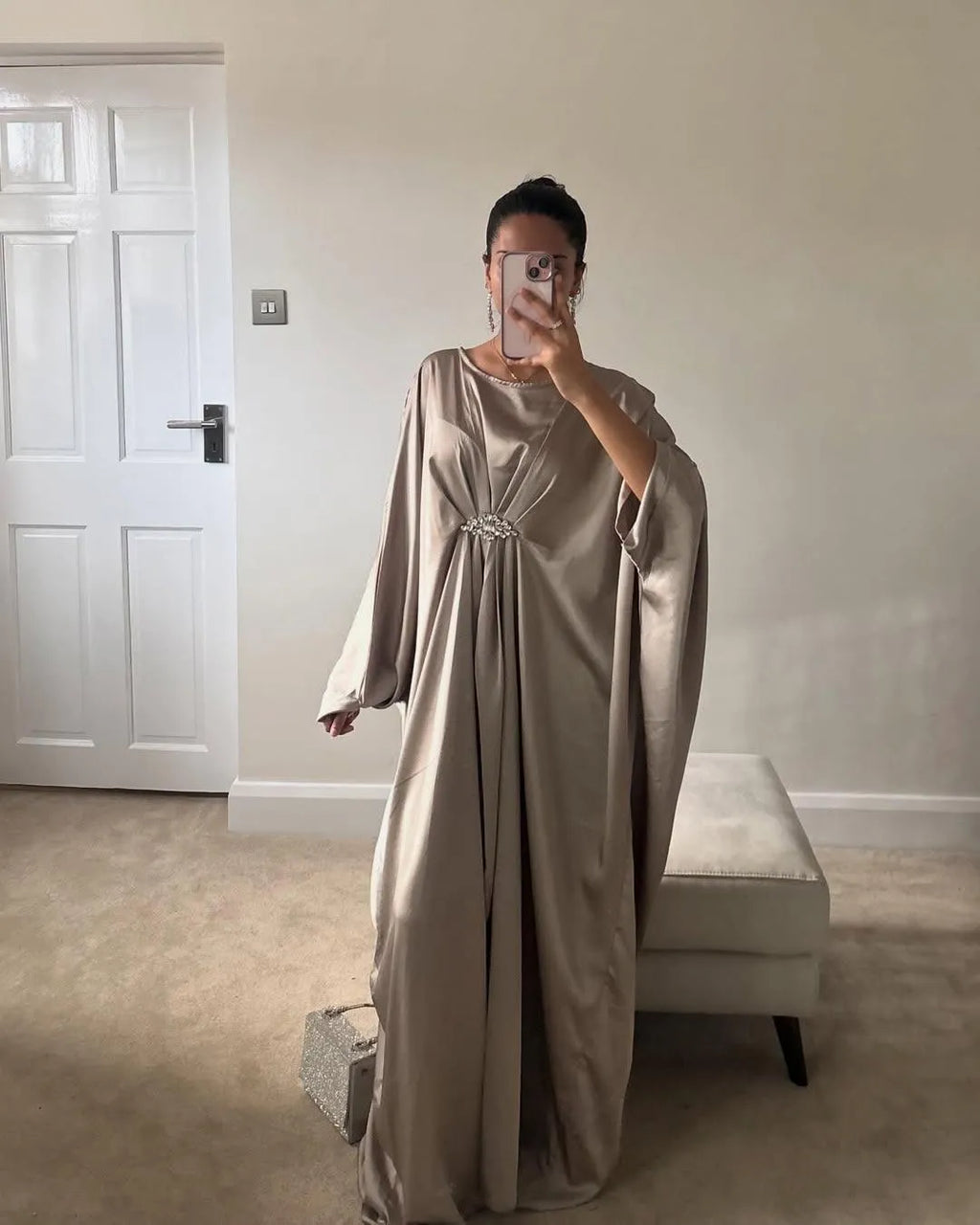 *Product Name*: Golden Silk Kaftan Women Eid Party Wear