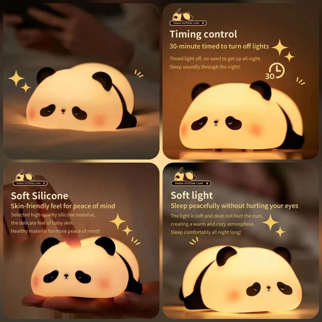 Silicone Panda Night Lamp USB Rechargeable Off-White Glow